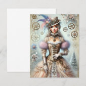 Pastel Steampunk Weihnachtskarte Antique Lady Save The Date (Vorne/Hinten)