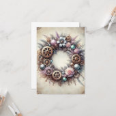 Pastel Steampunk Weihnachtskarte Antiquitätenreath Karte (Vorderseite/Rückseite Beispiel)