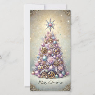 Pastel Steampunk Weihnachtskarte Lila Baum Feiertagskarte