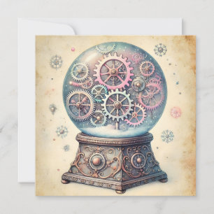 Pastel Steampunk Weihnachtsschnee Globe Grüße Feiertagskarte
