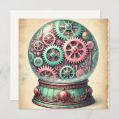 Pastel Steampunk Weihnachtsschnee Globe Grüße Feiertagskarte (Vorne/Hinten)