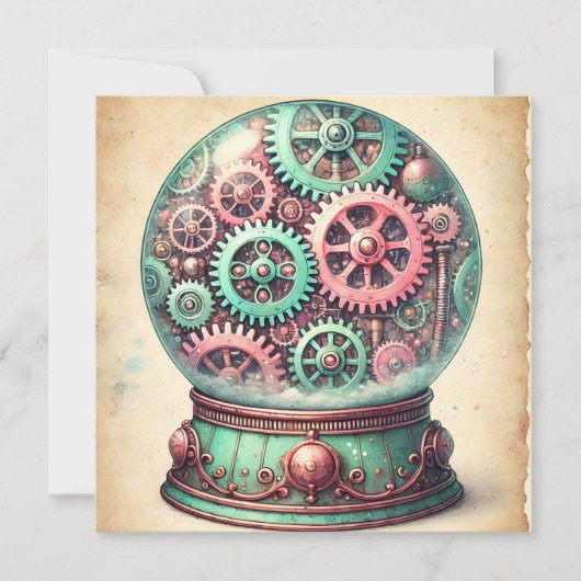 Pastel Steampunk Weihnachtsschnee Globe Grüße Feiertagskarte (Vorderseite)