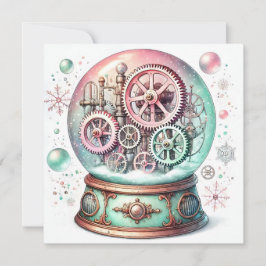 Pastel Steampunk Weihnachtsschneeklobe-Karte Feiertagskarte