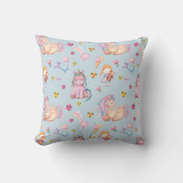 Pastel Storybook Unicorn & Floral Watercolor Kissen
