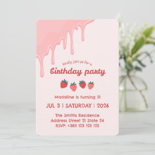 Pastel Strawberries Geburtstagsparty Einladung