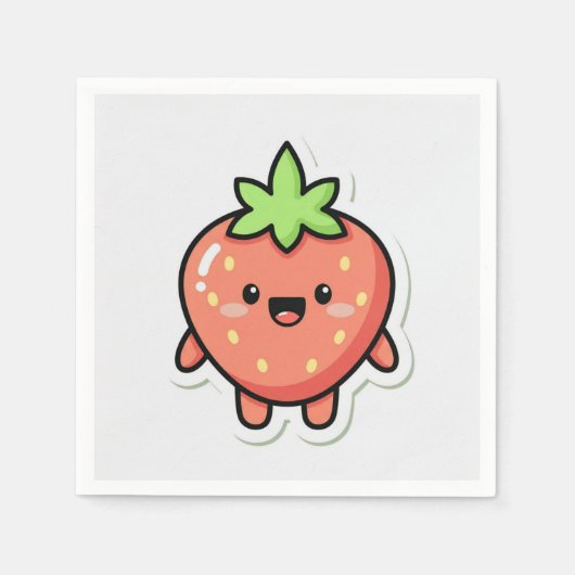 Pastel Strawberry Aesthetic Sticker – Cute Fruit I Serviette (Vorderseite)