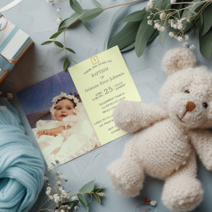 Pastel Streifen Cream Foto Taufe Christening Einladung