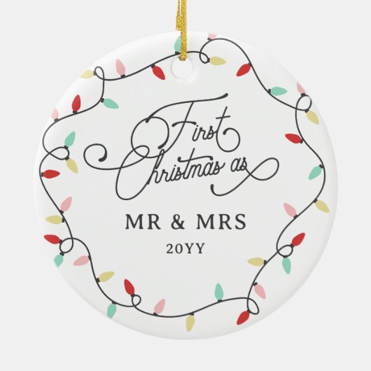 Pastel String Lights 1. Weihnachten als Mr. & Mrs. Keramik Ornament (Hinten)
