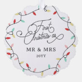 Pastel String Lights 1. Weihnachten als Mr. & Mrs. Ornament Karte (Rückseite)