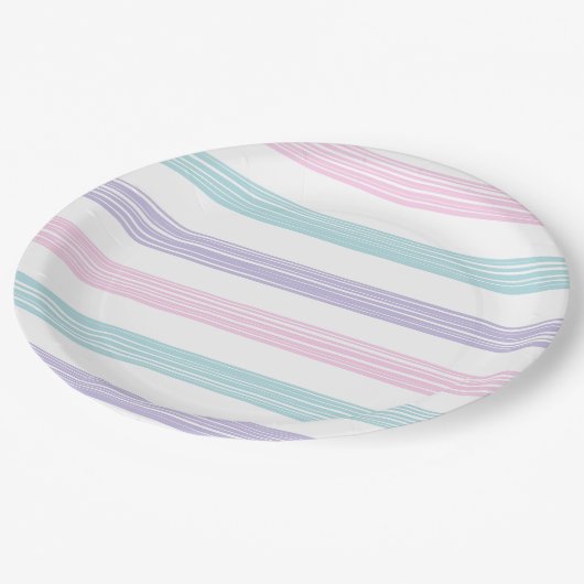 Pastel Stripe Babydusche Pappteller (Schrägansicht)