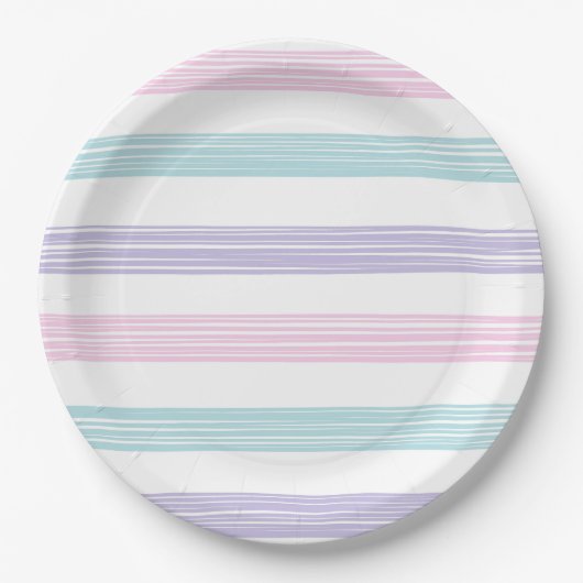 Pastel Stripe Babydusche Pappteller (Vorderseite)