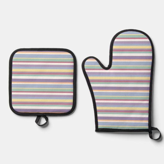Pastel Stripe Pattern Ofenhandschuh & Topflappen-Set (Vorderseite)