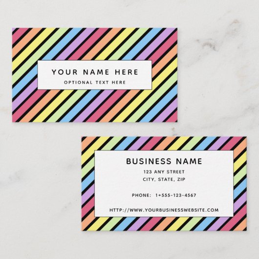 Pastel Stripe Rainbow Black Rainbow Pattern Visitenkarte (Vorne/Hinten)