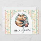Pastel Striped Funny Capybara Custom Baby Shower Dankeskarte (Vorderseite)