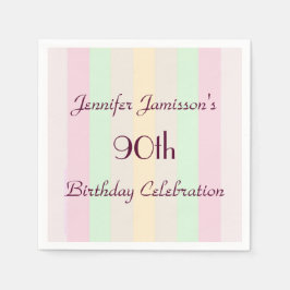 Pastel Striped Paper Napkins, 90. Geburtstagsparty Serviette