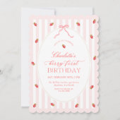 Pastel Stripes Berry First Birthday Invitation Einladung (Vorderseite)