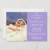 Pastel Stripes Lavender Foto Taufe Christening Einladung (Vorderseite)
