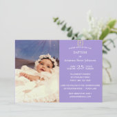 Pastel Stripes Lavender Foto Taufe Christening Einladung (Stehend Vorderseite)