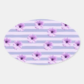 Pastel stripes pattern with Daisies Ovaler Aufkleber (Vorderseite)