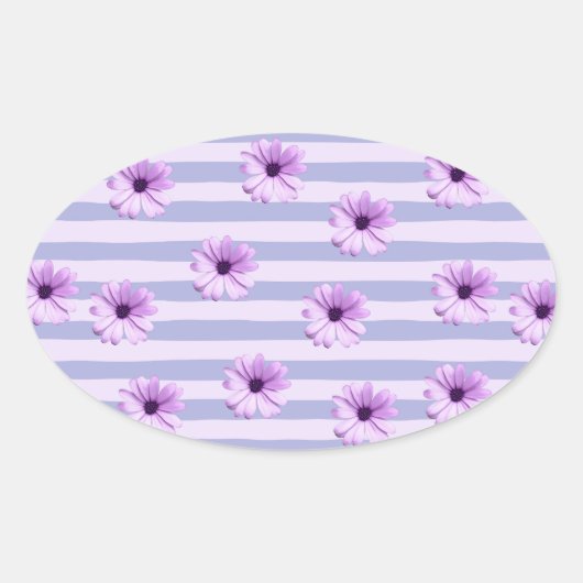 Pastel stripes pattern with Daisies Ovaler Aufkleber (Vorderseite)