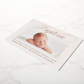 Pastel Subtle Cross-One-Foto Taufe Rose Gold Folieneinladung (Gedreht)