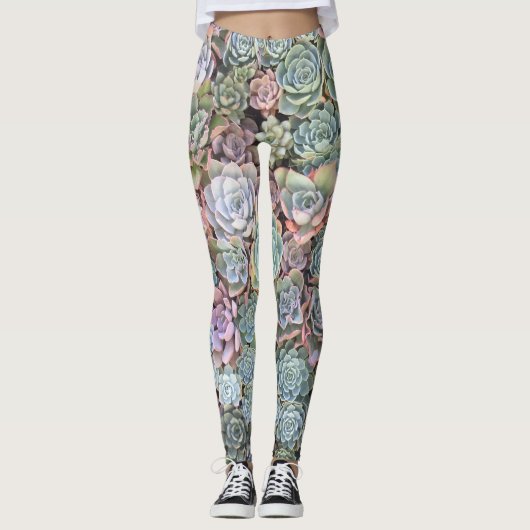 Pastel Succuled Echeveria Garden Leggings (Vorderseite)