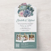 Pastel Succulent Ampersand QR Code Hochzeit All In One Einladung (Innen Boden)