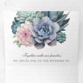 Pastel Succulent Ampersand QR Code Hochzeit Dreifach Gefaltete Einladung (Innen Erste Seite)
