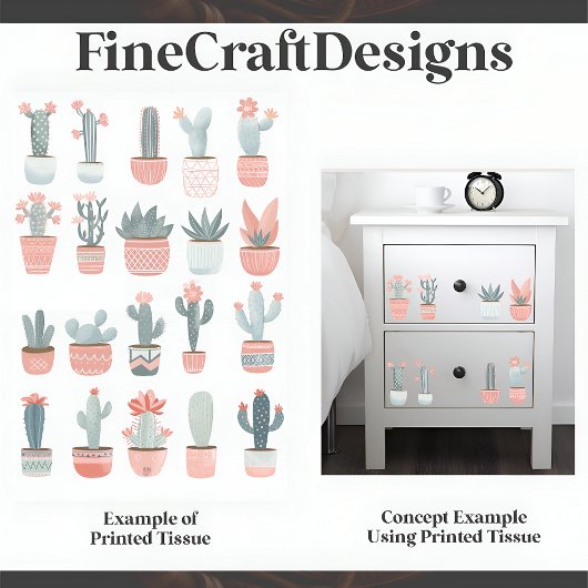 Pastel Succulent Cactus Collection D1 Decoupage Seidenpapier