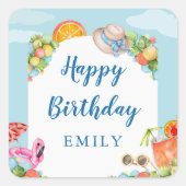 Pastel Summer Birthday Party Quadratischer Aufkleber (Vorderseite)