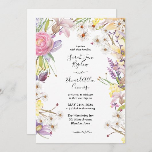 Pastel Summer Floral Wedding Einladung (Vorne/Hinten)