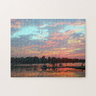 Pastel Sunset auf dem Wasser Puzzle