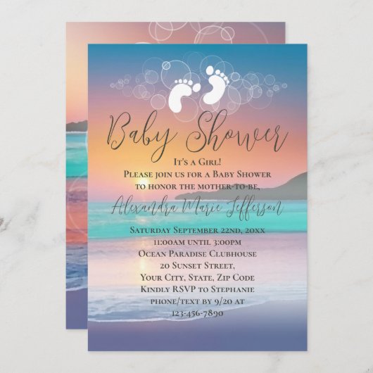 Pastel Sunset Beach Ocean Baby Dusche Einladung (Vorne/Hinten)