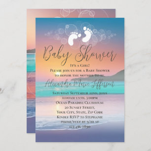 Pastel Sunset Beach Ocean Baby Dusche Einladung