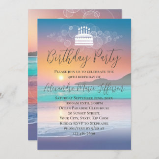 Pastel Sunset Beach Ocean Geburtstagsparty Einladung