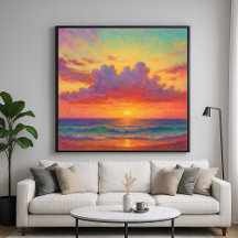 Pastel Sunset Beach - Painterly Seascape