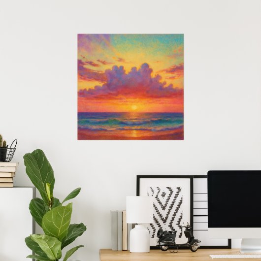 Pastel Sunset Beach - Painterly Seascape Poster (Heimbüro)