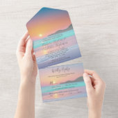Pastel Sunset Destination Ocean Beach Wedding All In One Einladung (Abreißen)