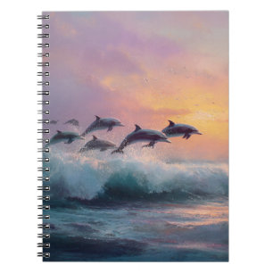 Pastel Sunset Dolphins Ocean Notebook Notizblock
