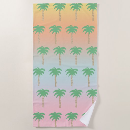 Pastel Sunset Palm Tree Ombre Gradient Strandtuch (Vorderseite)