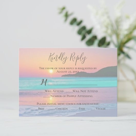 Pastel Sunset Zielstrand RSVP Karte (Stehend Vorderseite)