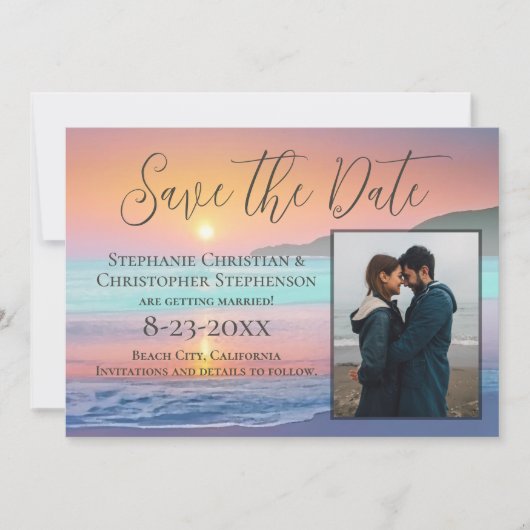 Pastel Sunset Zielstrand Save the Date Einladung (Vorderseite)