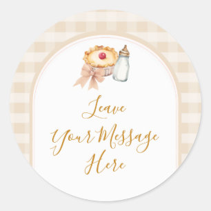 Pastel Süsse Pie Gingham Baby Dusche Ihre Nachrich Runder Aufkleber