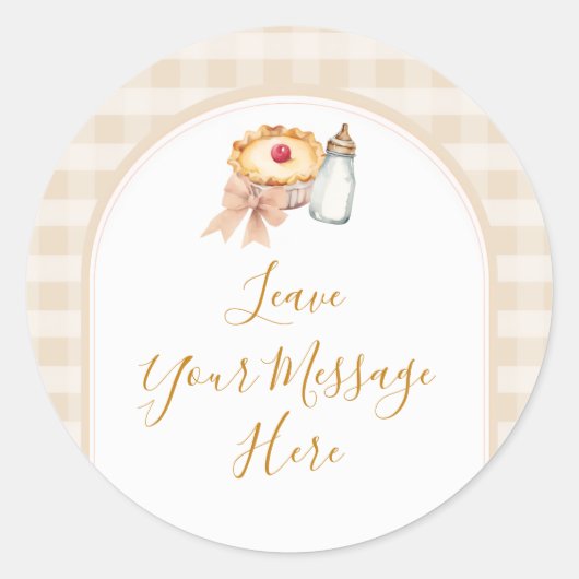Pastel Süsse Pie Gingham Baby Dusche Ihre Nachrich Runder Aufkleber (Vorderseite)