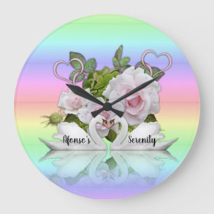 Pastel Swans Serenity Time Clock Große Wanduhr