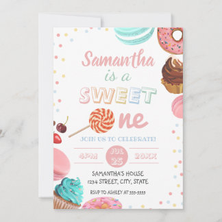 Pastel Sweet Candy Lolipop Cupcake Donut Birthday Einladung