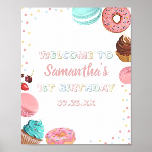 Pastel Sweet Candy Lolipop Cupcake Donut Birthday Poster (Vorne)