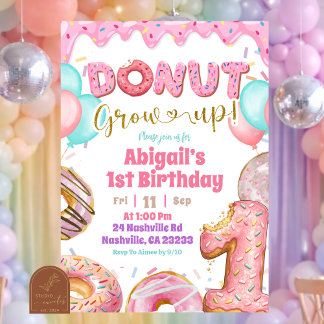 Pastel Sweet Glazed Donut Grow Up Birthday Einladung