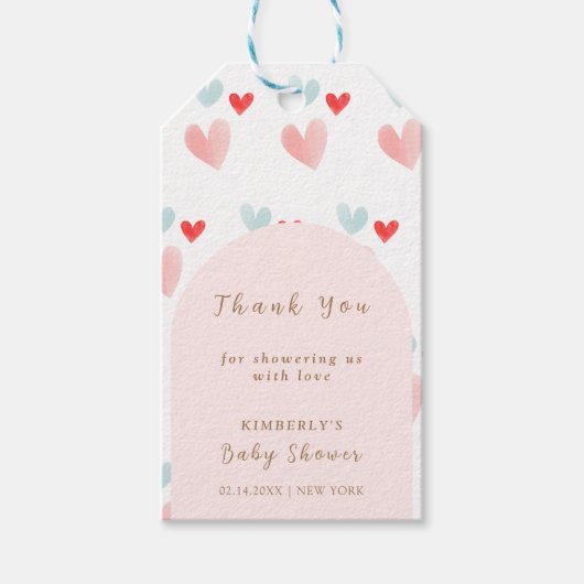 Pastel Sweetheart Arch Valentines Babydusche Geschenkanhänger (Vorderseite)
