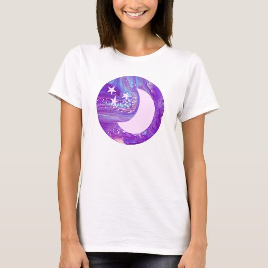 Pastel Swirl Circle Moon & Stars Kunst, Dichtung u T-Shirt (Vorderseite)